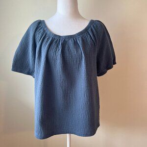 Jules & Leopold Blue Elastic Puff Sleeve Cropped Top Cute & Comfy 100% cotton 1X